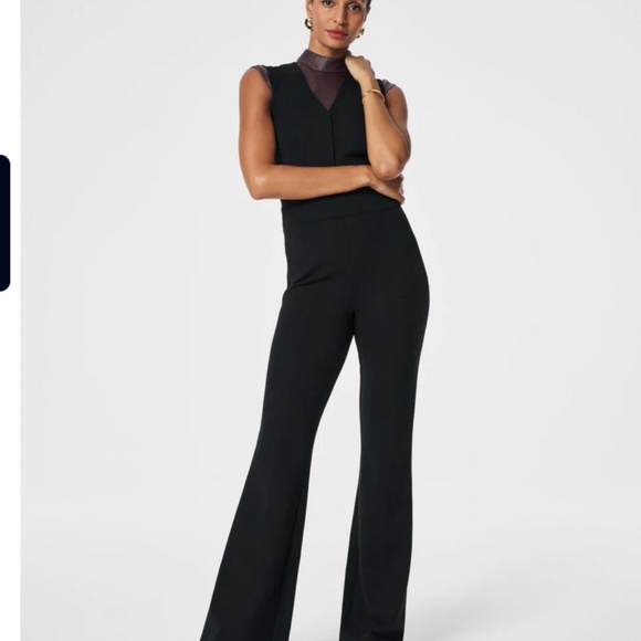 Spanx The Perfect Sleeveless flare Jumpsuit Ponte Black sz L - Picture 6 of 11